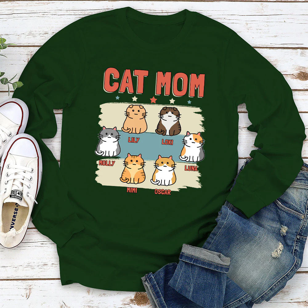 Retro Cat Mom - Personalized Custom Long Sleeve T-shirt - Image 3