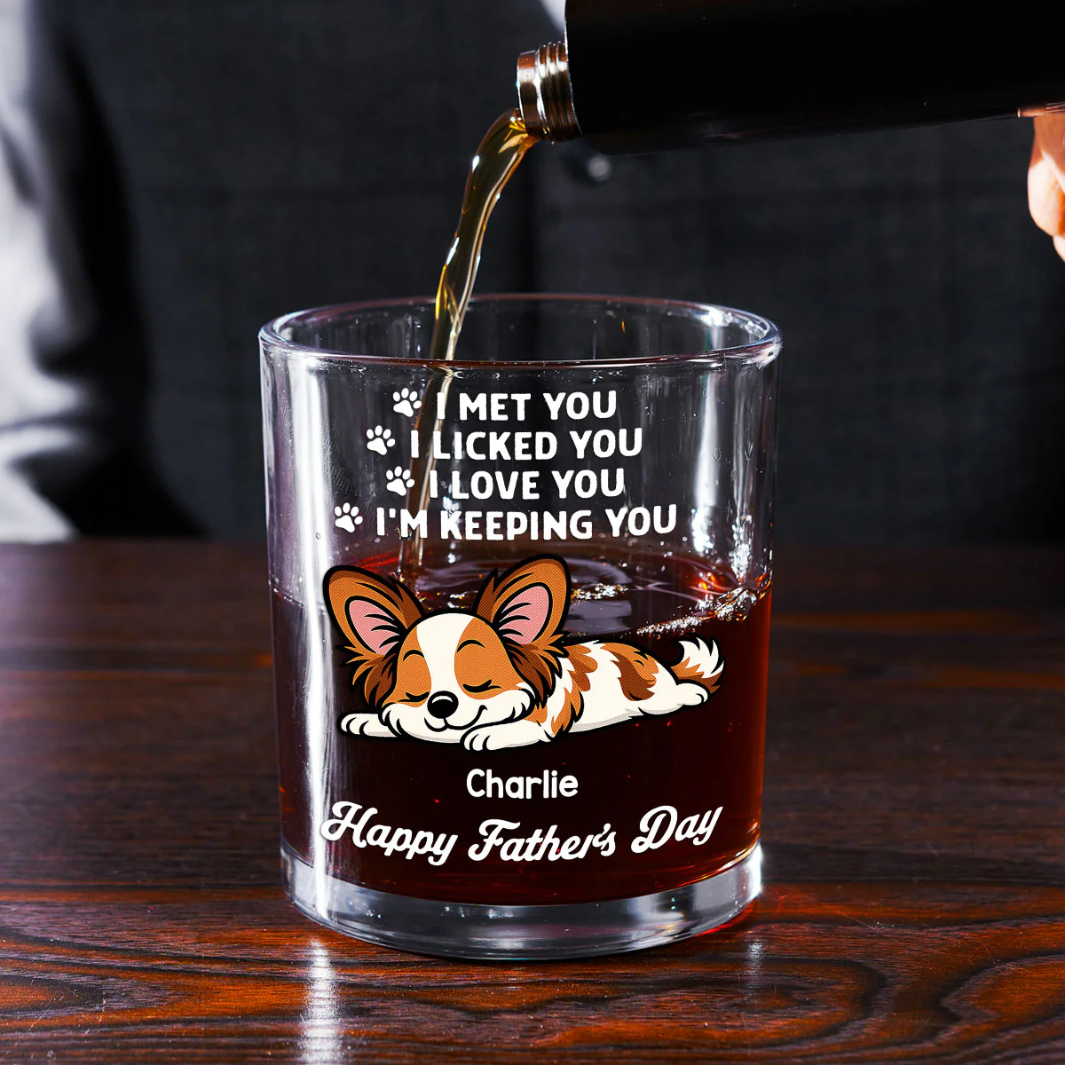 Retro Dog Sleeping Lick You - Personalized Custom Whiskey Glass - Image 2