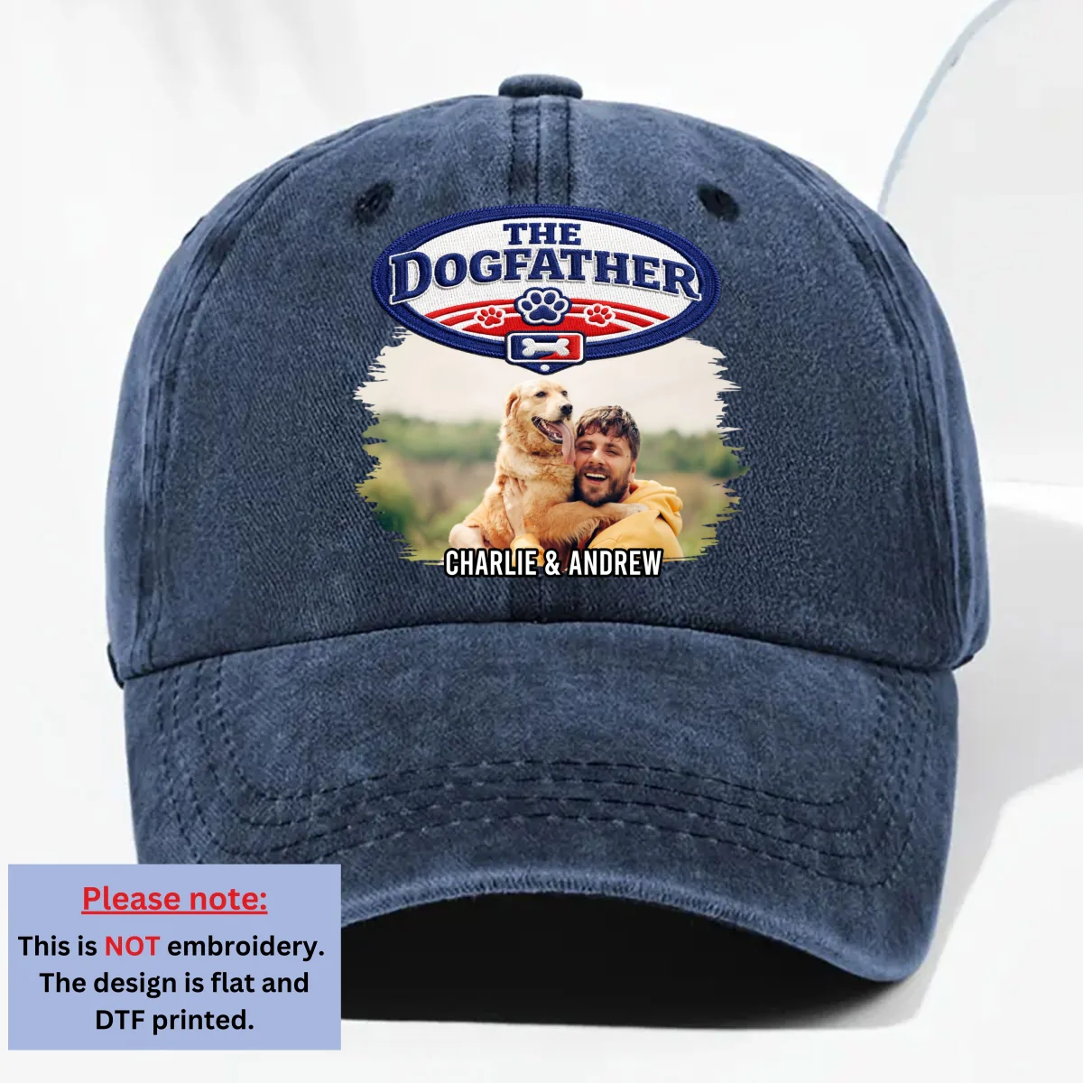 Retro Handsome Dog Dad Photo - Personalized Custom Vintage Washed Denim Cap - Image 6