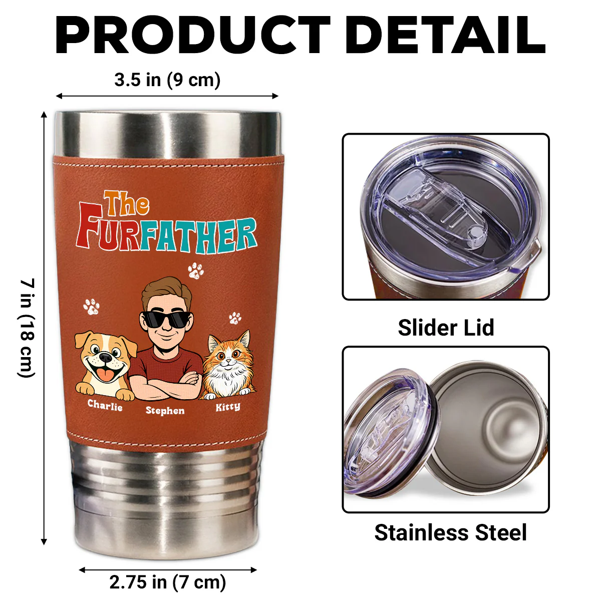 Retro Pet Father - Personalized Custom Leather Tumbler - Image 7