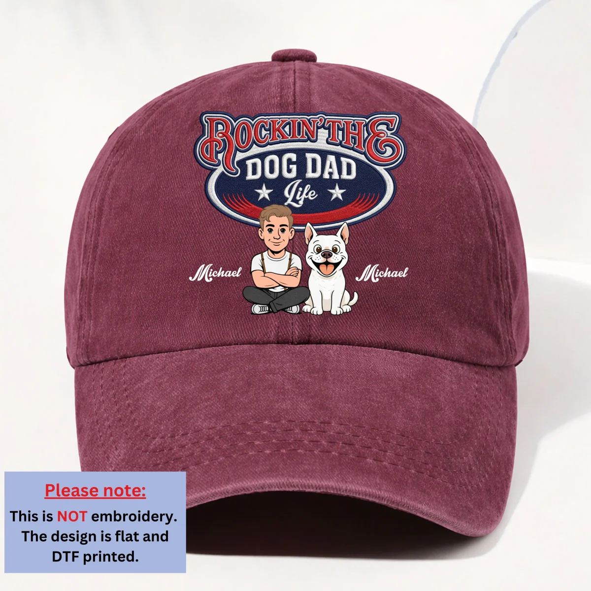Rocking The Retro Dog Dad - Personalized Custom Vintage Washed Denim Cap - Image 10