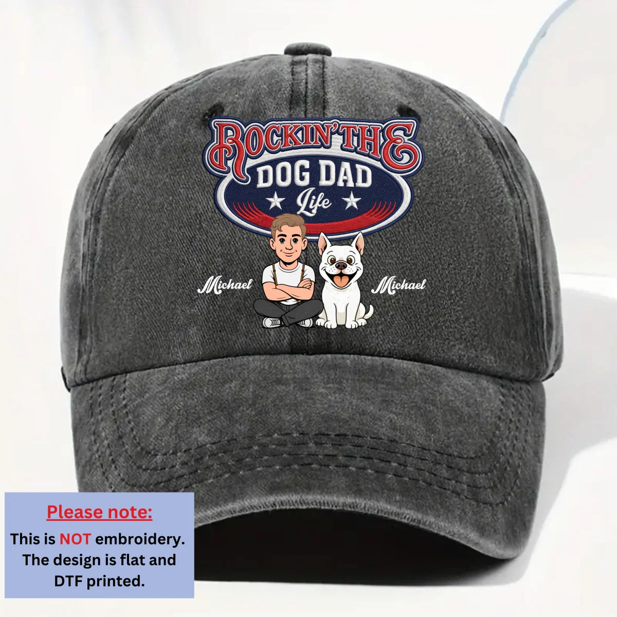 Rocking The Retro Dog Dad - Personalized Custom Vintage Washed Denim Cap - Image 7