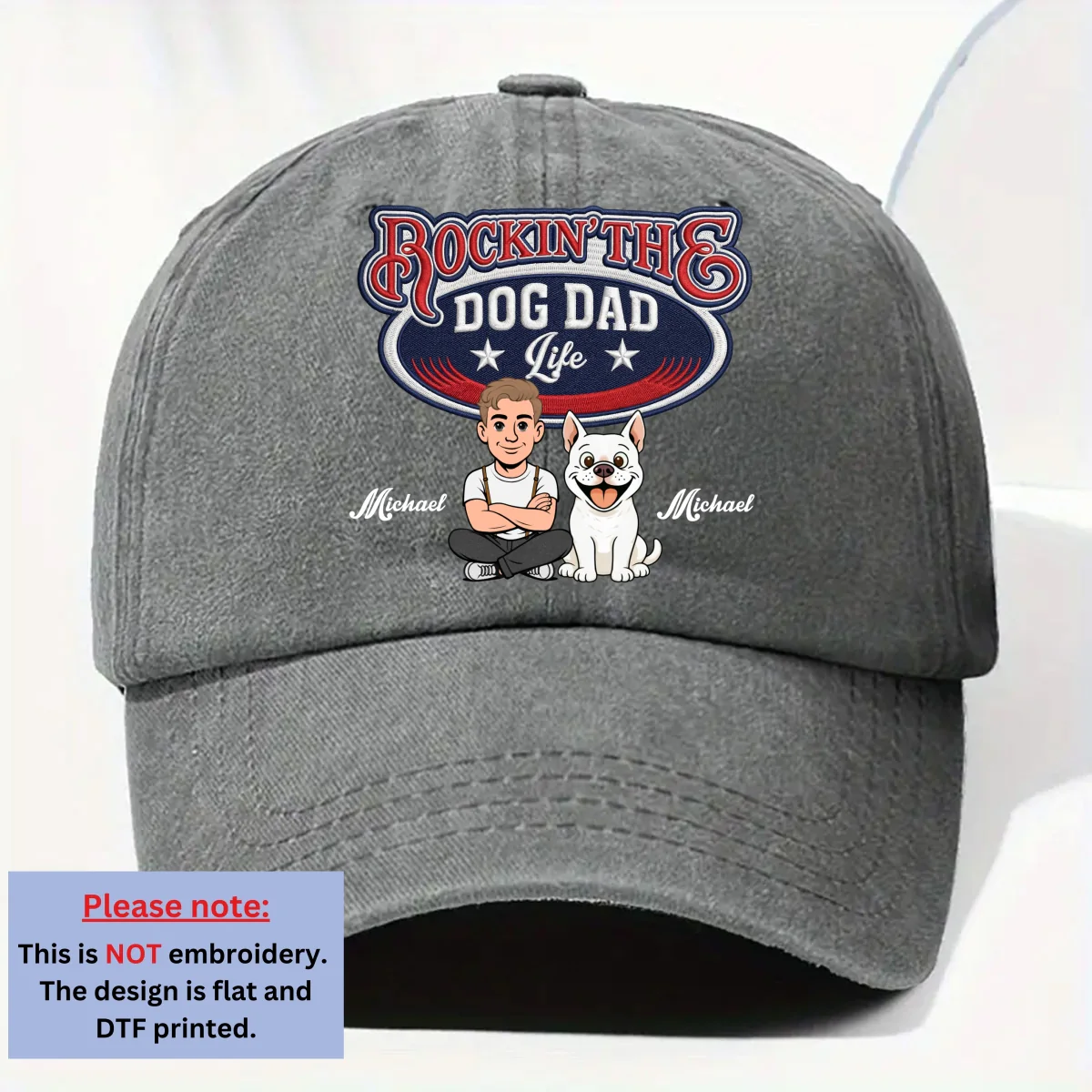 Rocking The Retro Dog Dad - Personalized Custom Vintage Washed Denim Cap - Image 8