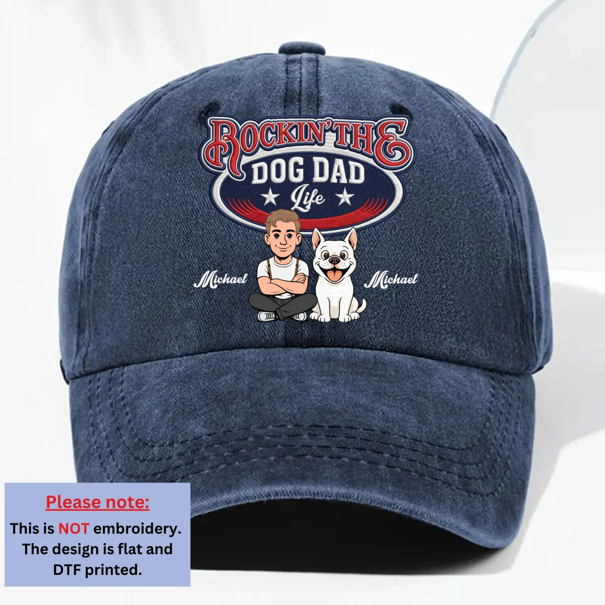 Rocking The Retro Dog Dad - Personalized Custom Vintage Washed Denim Cap - Image 9