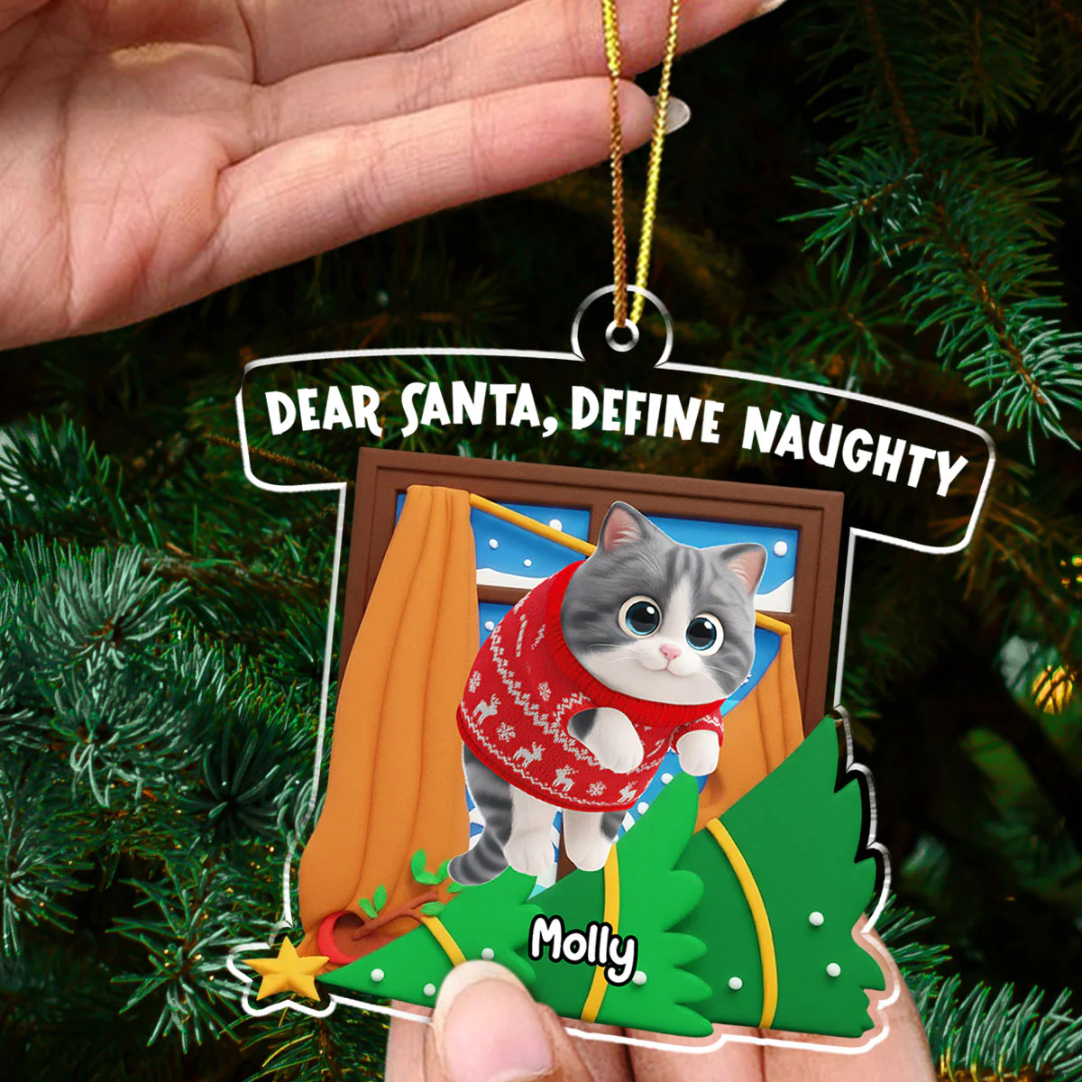 Santa Define Cat Naughty Cartoon - Personalized Custom Acrylic Ornament - Image 4