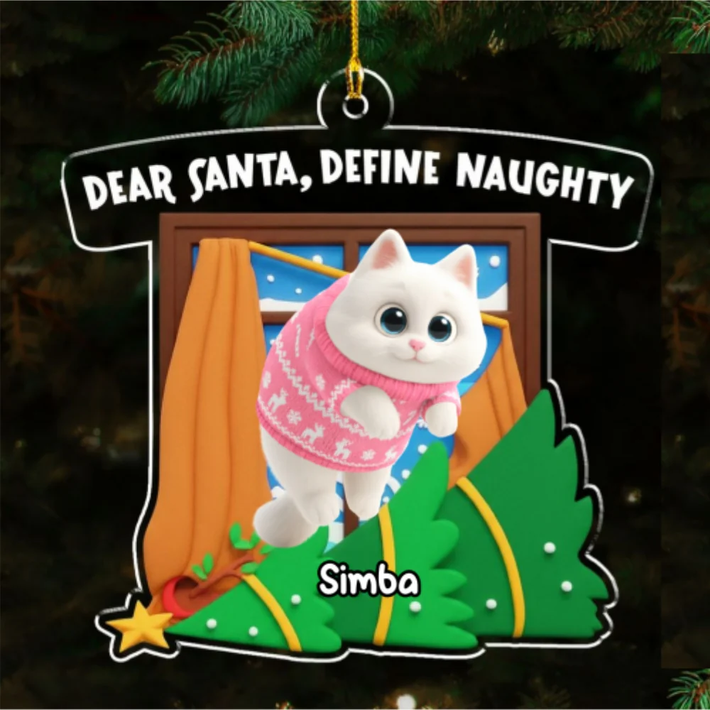 Santa Define Cat Naughty Cartoon - Personalized Custom Acrylic Ornament - Image 6