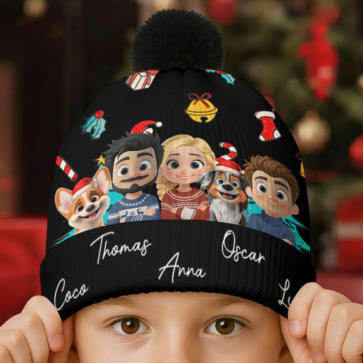 Santa Is Coming To Our Family - Personalized Custom Bobble Beanie Hat - Image 4