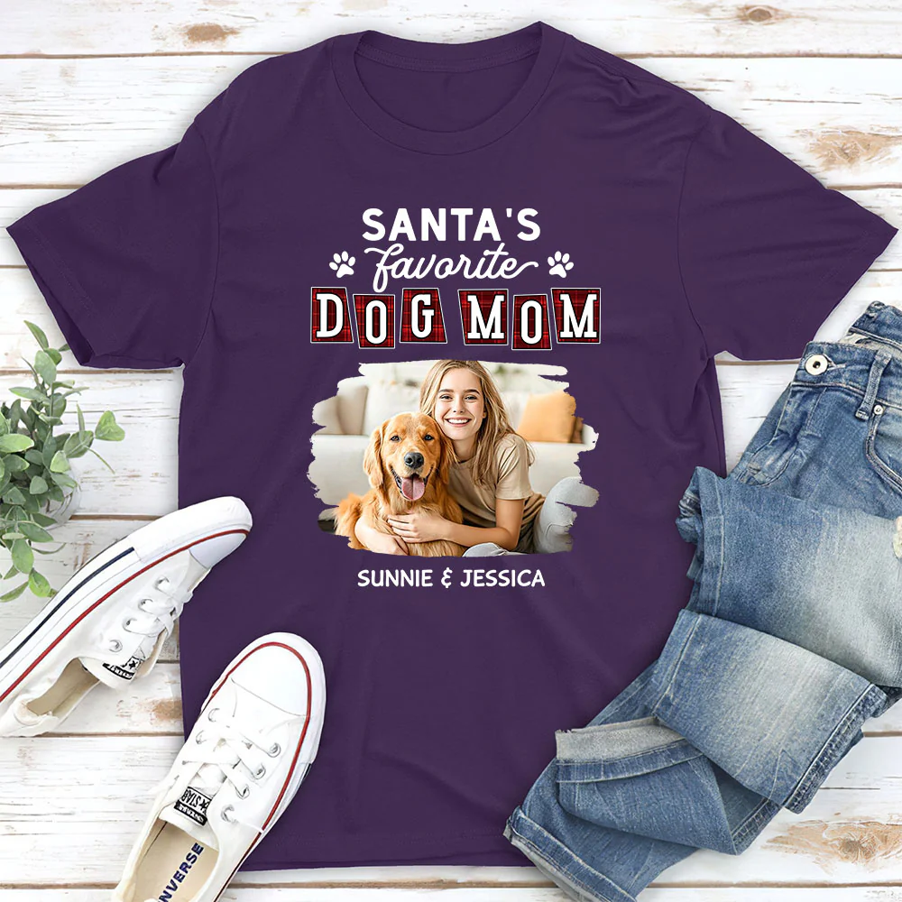 Santa Love Dog Parents Photo - Personalized Custom Unisex T-shirt - Image 3