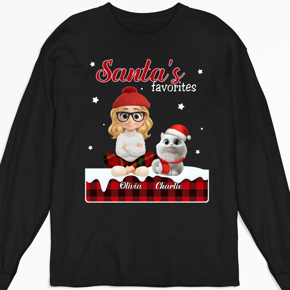 Santa Loves You So Do Cats - Personalized Custom Long Sleeve T-shirt - Image 4