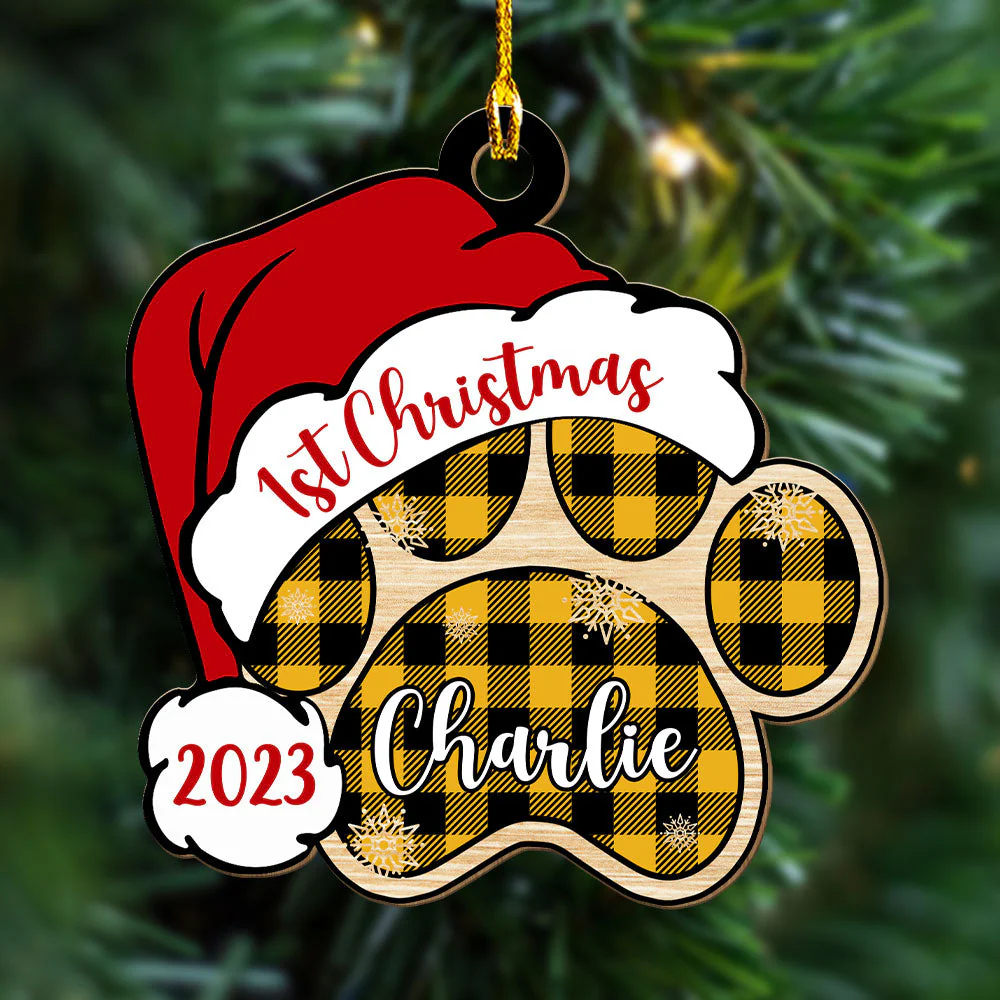 Santa Paw - Personalized Custom 1-layered Wood Ornament - Image 2