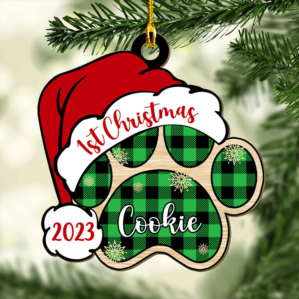 Santa Paw - Personalized Custom 1-layered Wood Ornament - Image 3