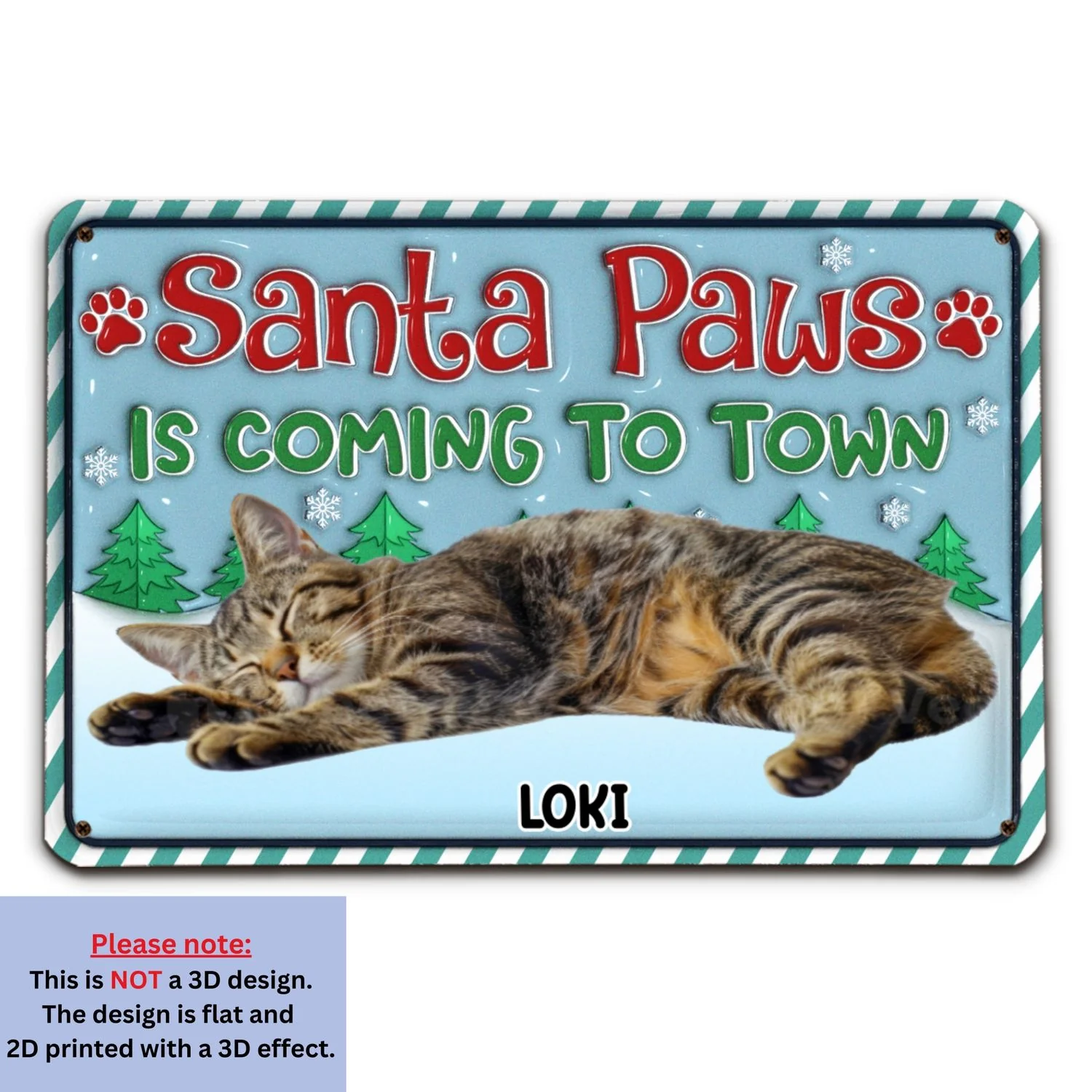 Santa Paws Coming To Town Cat Version Photo - Personalized Custom 3D Inflated Effect Metal Sign - Image 4