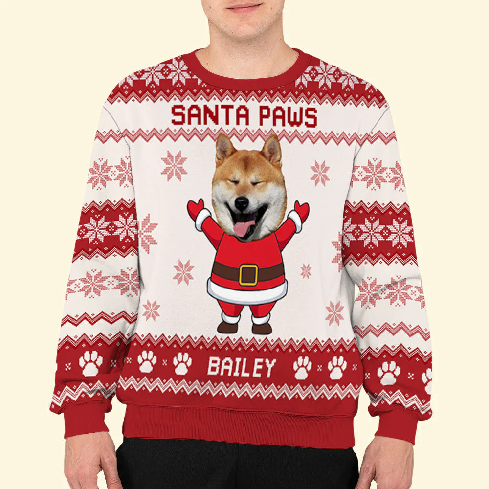 Santa Paws Dog Face - Personalized Custom Photo All-Over-Print Sweatshirt - Image 4