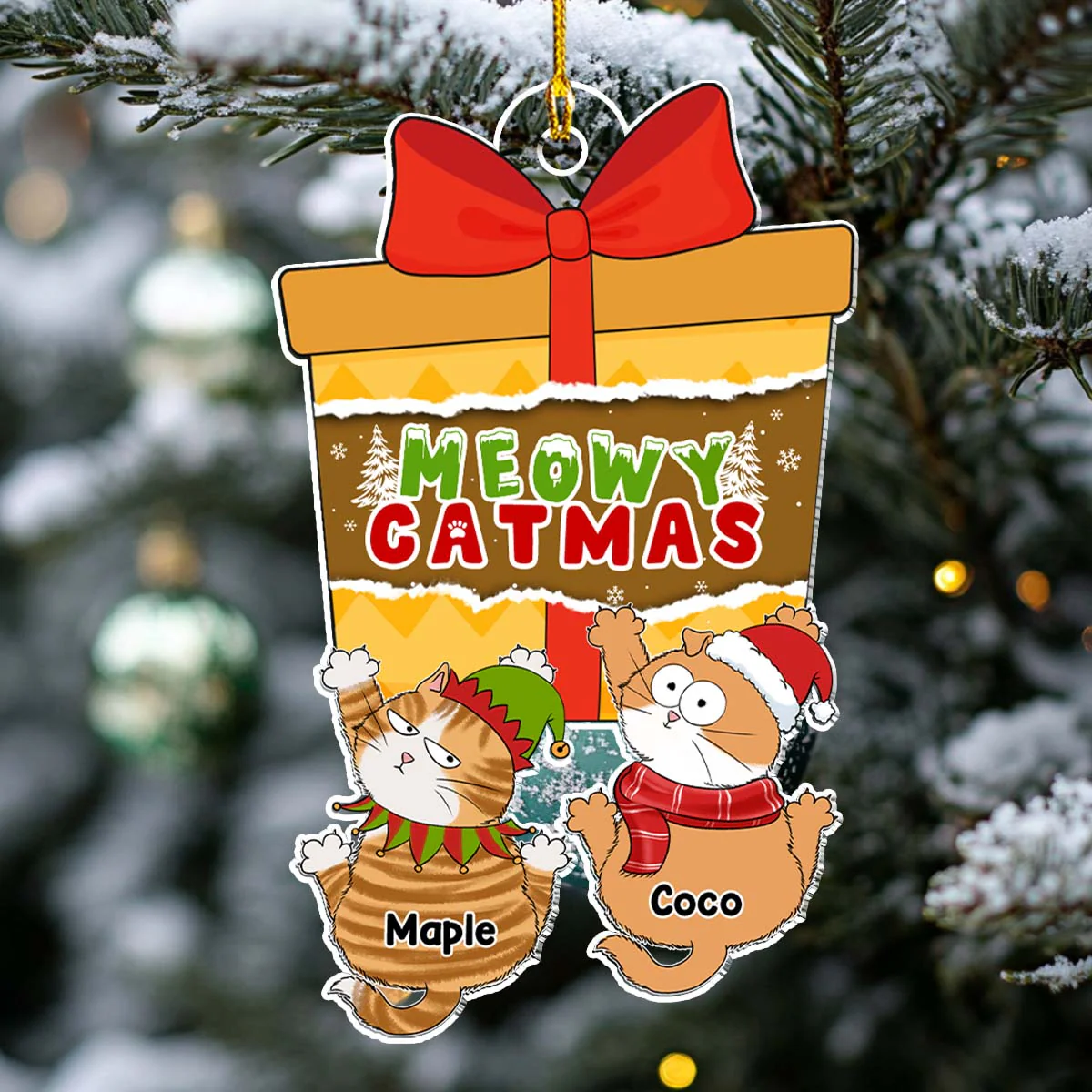 Scratching Cat Christmas - Personalized Custom Acrylic Ornament - Image 2