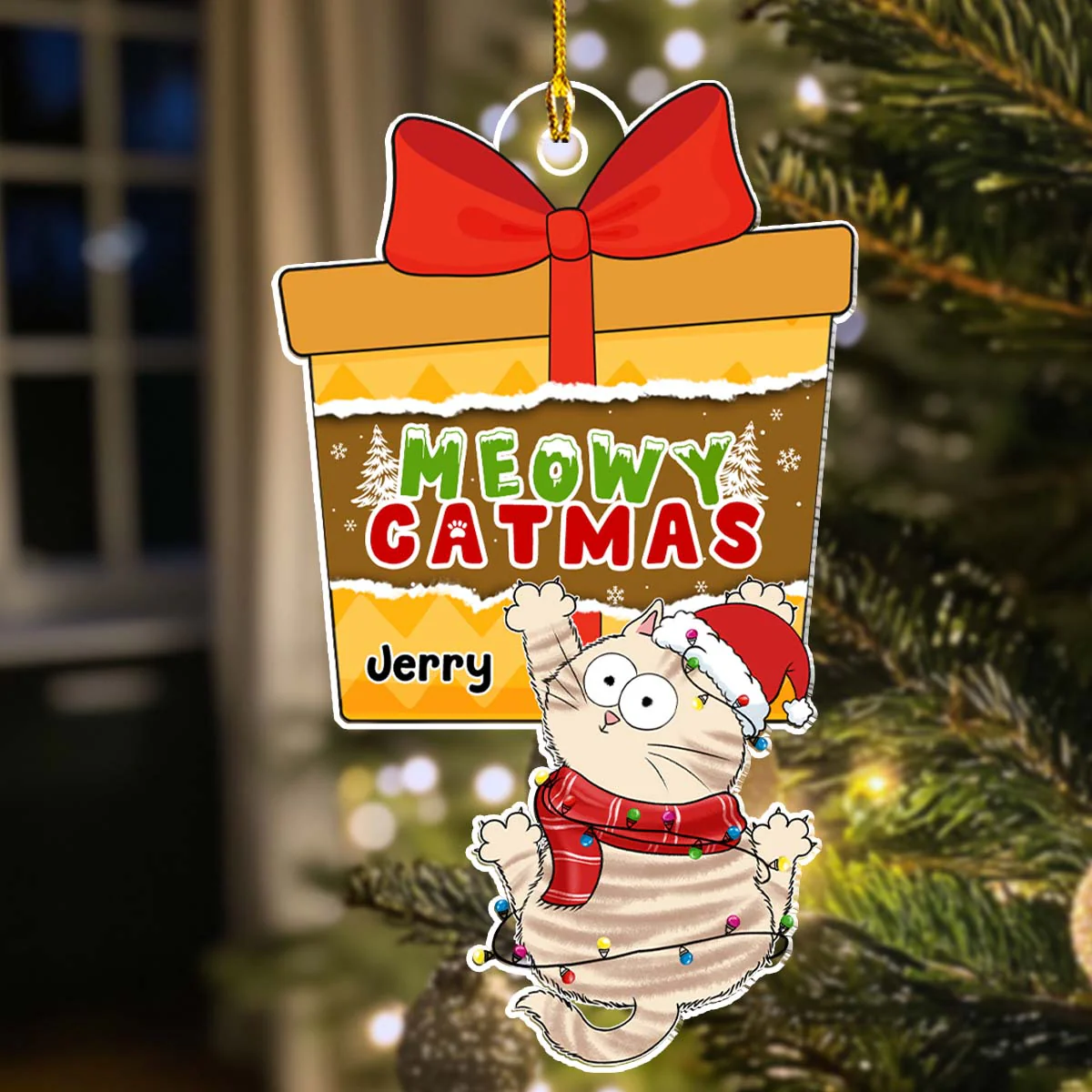 Scratching Cat Christmas - Personalized Custom Acrylic Ornament - Image 3