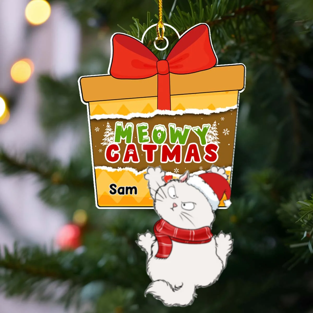 Scratching Cat Christmas - Personalized Custom Acrylic Ornament - Image 6