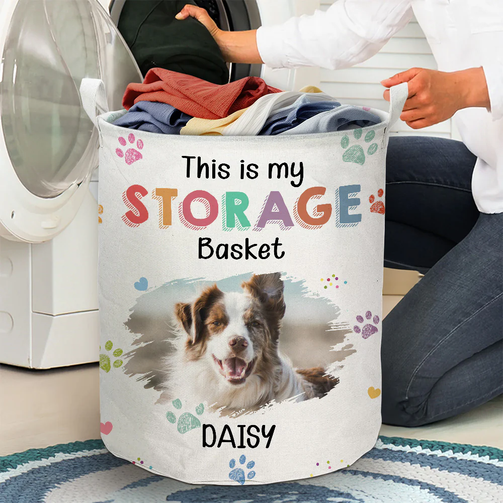 Scratching Dog Basket Photo - Personalized Custom Laundry Basket - Image 3