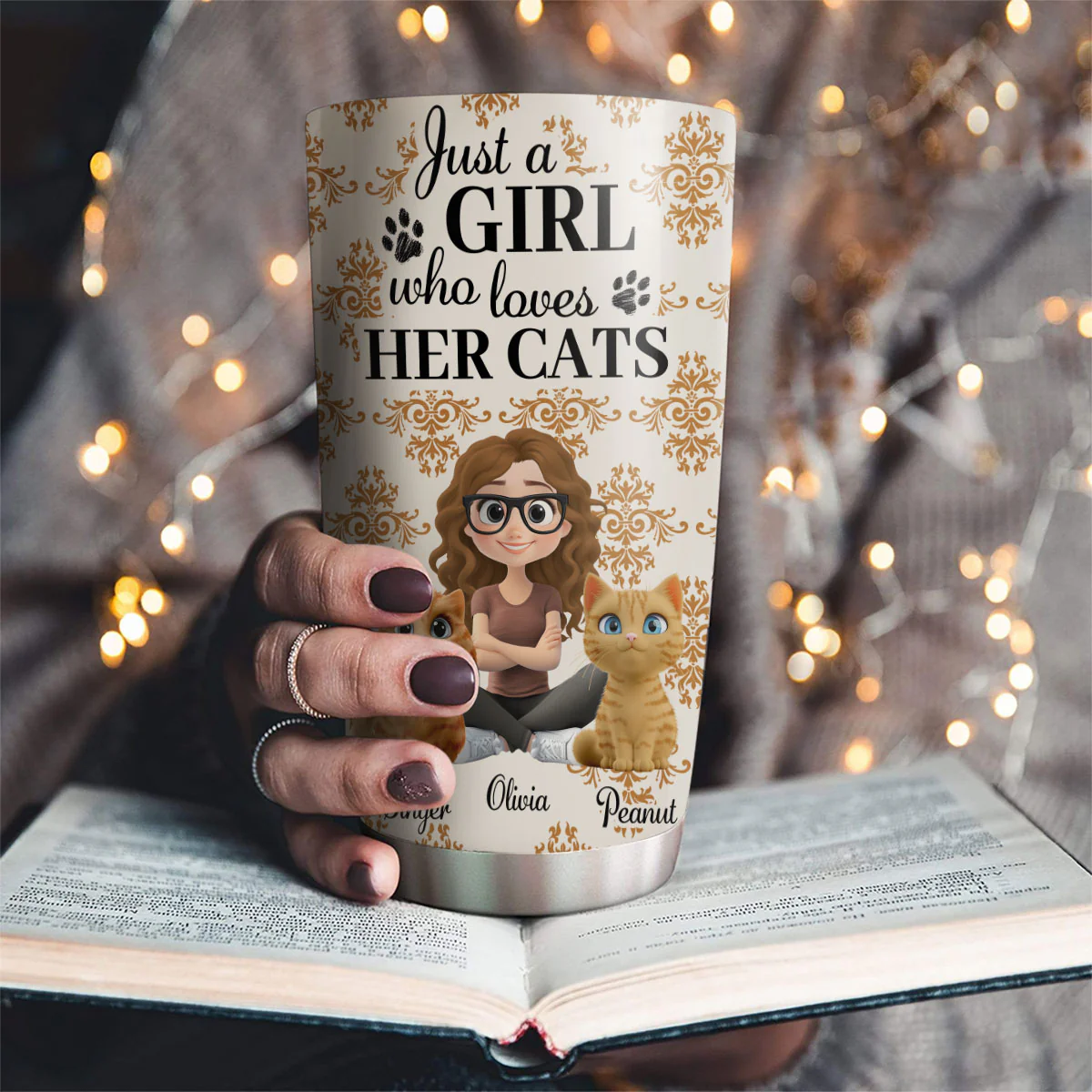Season Cat And Girl - Personalized Custom Tumbler - Image 2