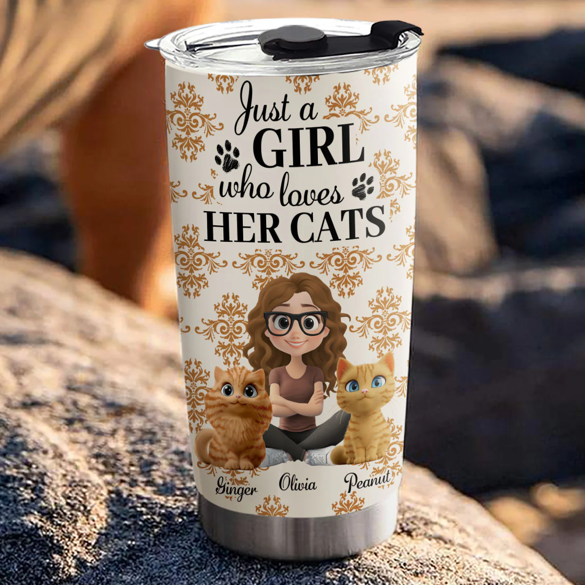 Season Cat And Girl - Personalized Custom Tumbler - Image 3