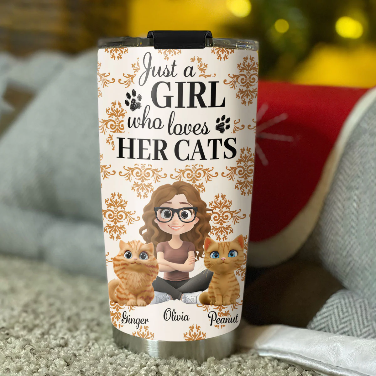 Season Cat And Girl - Personalized Custom Tumbler - Image 4
