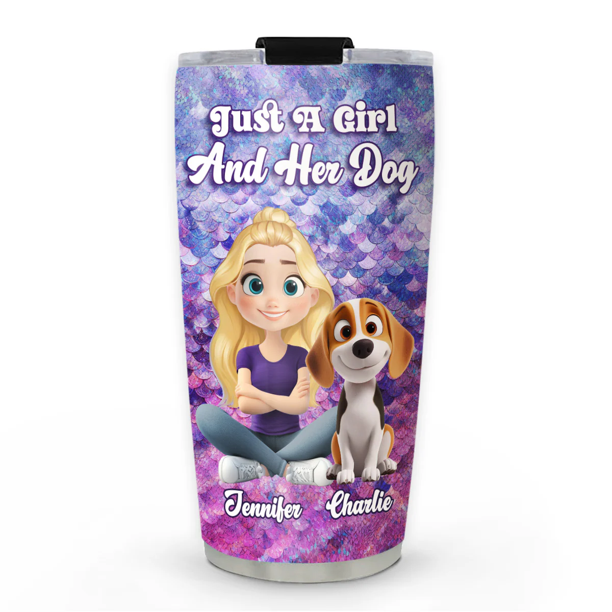 Sequin Effect Dog Mom - Personalized Custom 3D Effect Tumbler