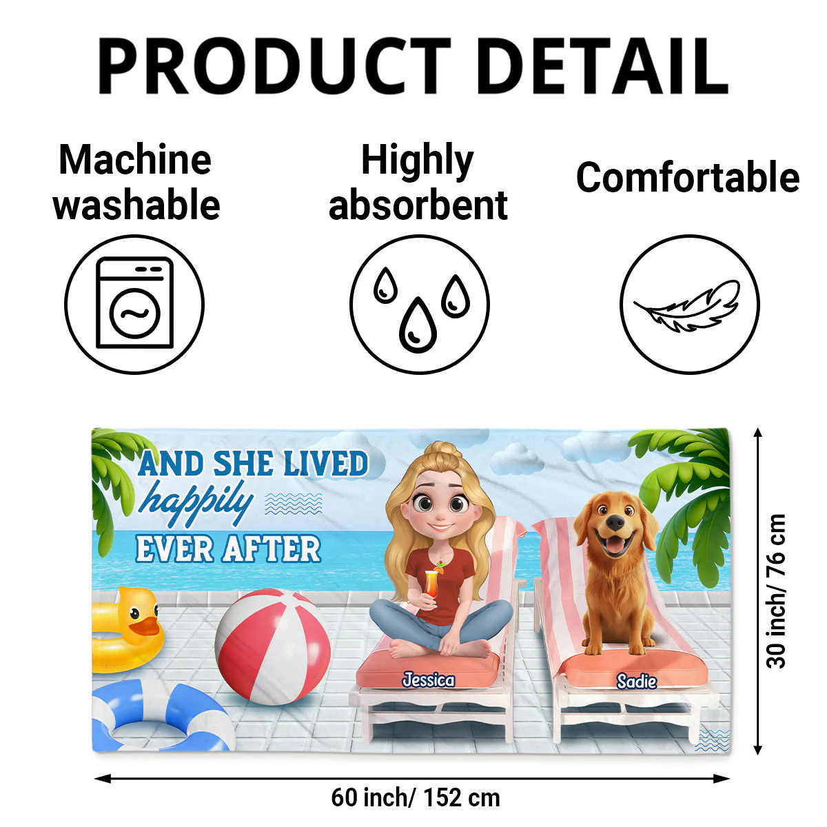She Lived Happily With Her Dog - Personalized Custom Beach Towel - Image 5
