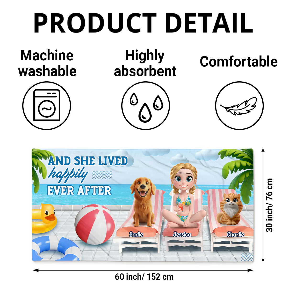 She Lived Happily With Pet Photo - Personalized Custom Beach Towel - Image 4