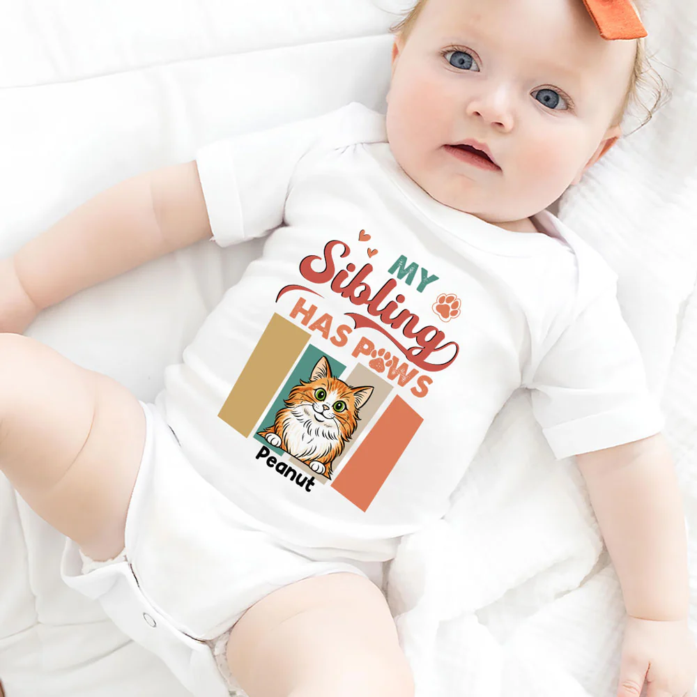 Siblings With Cats - Personalized Custom Baby Onesie - Image 4