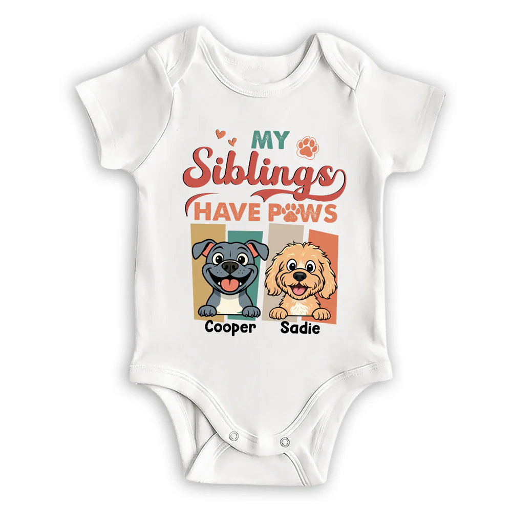 Siblings With Paws - Personalized Custom Baby Onesie