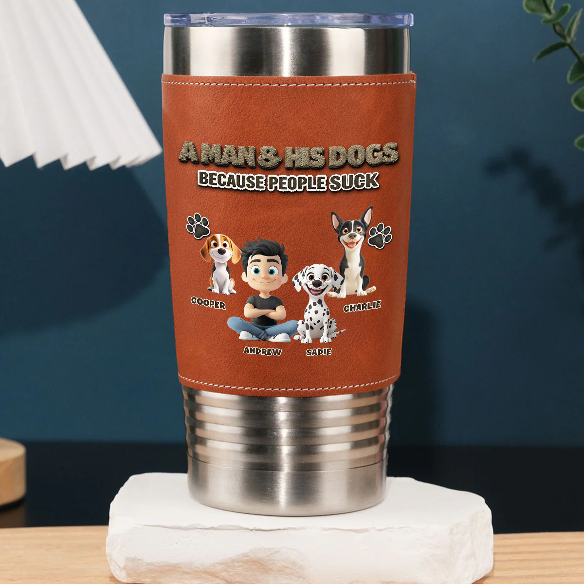 Silence Dog Time - Personalized Custom Leather Tumbler
