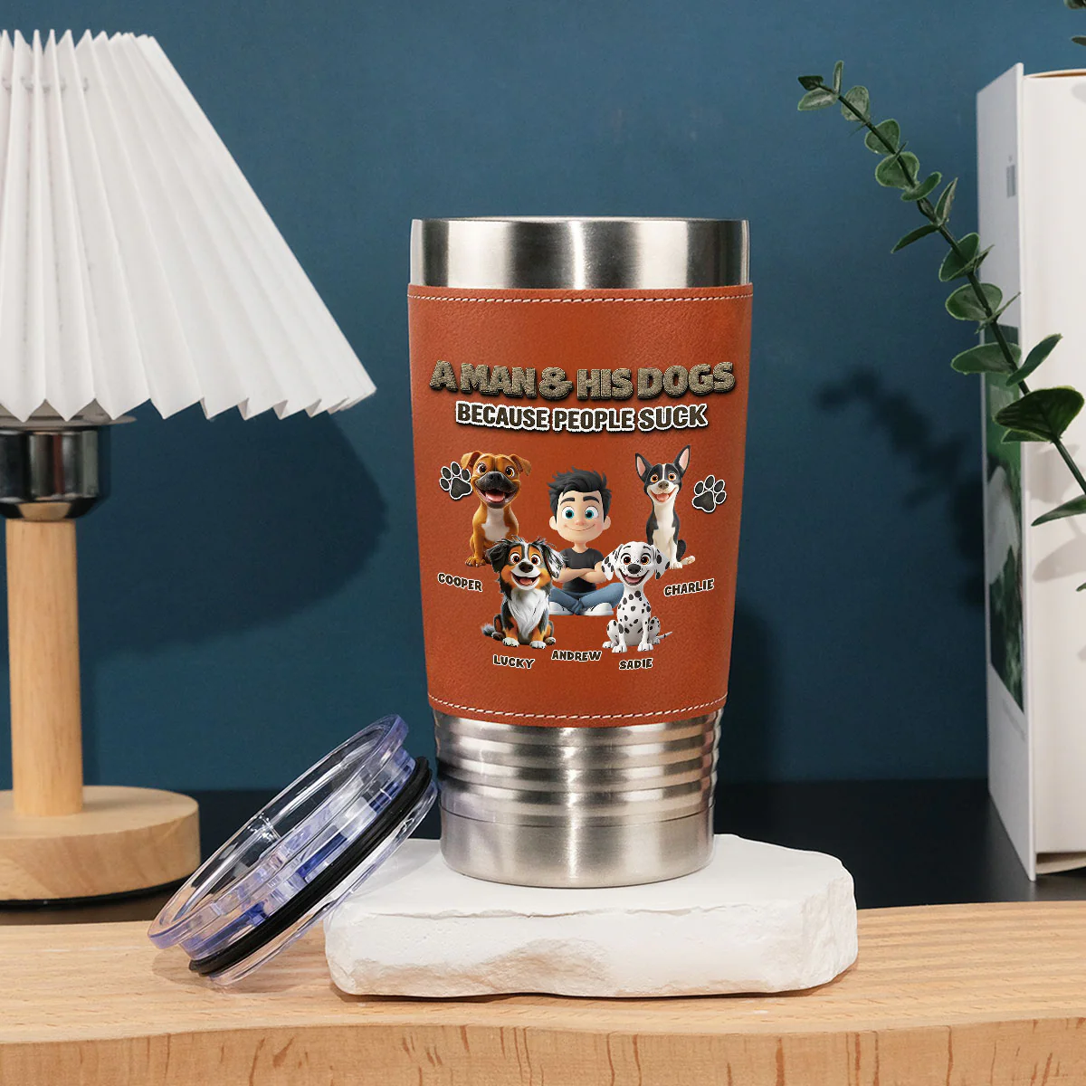 Silence Dog Time - Personalized Custom Leather Tumbler - Image 5