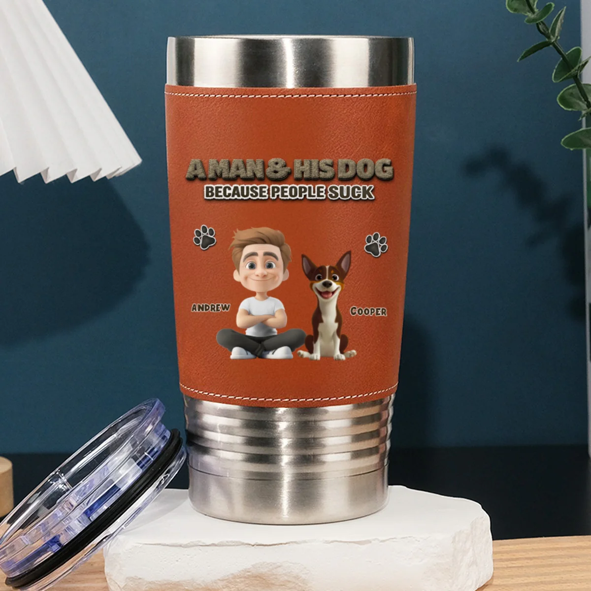 Silence Dog Time - Personalized Custom Leather Tumbler - Image 7