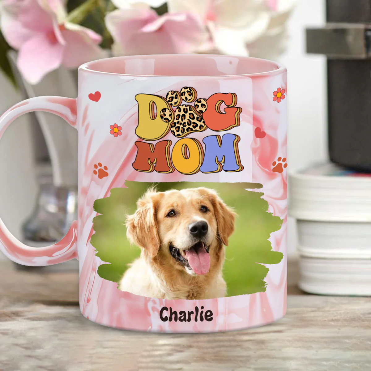 Slay Dog Mama Photo - Personalized Custom Pink Marble Mug - Image 3