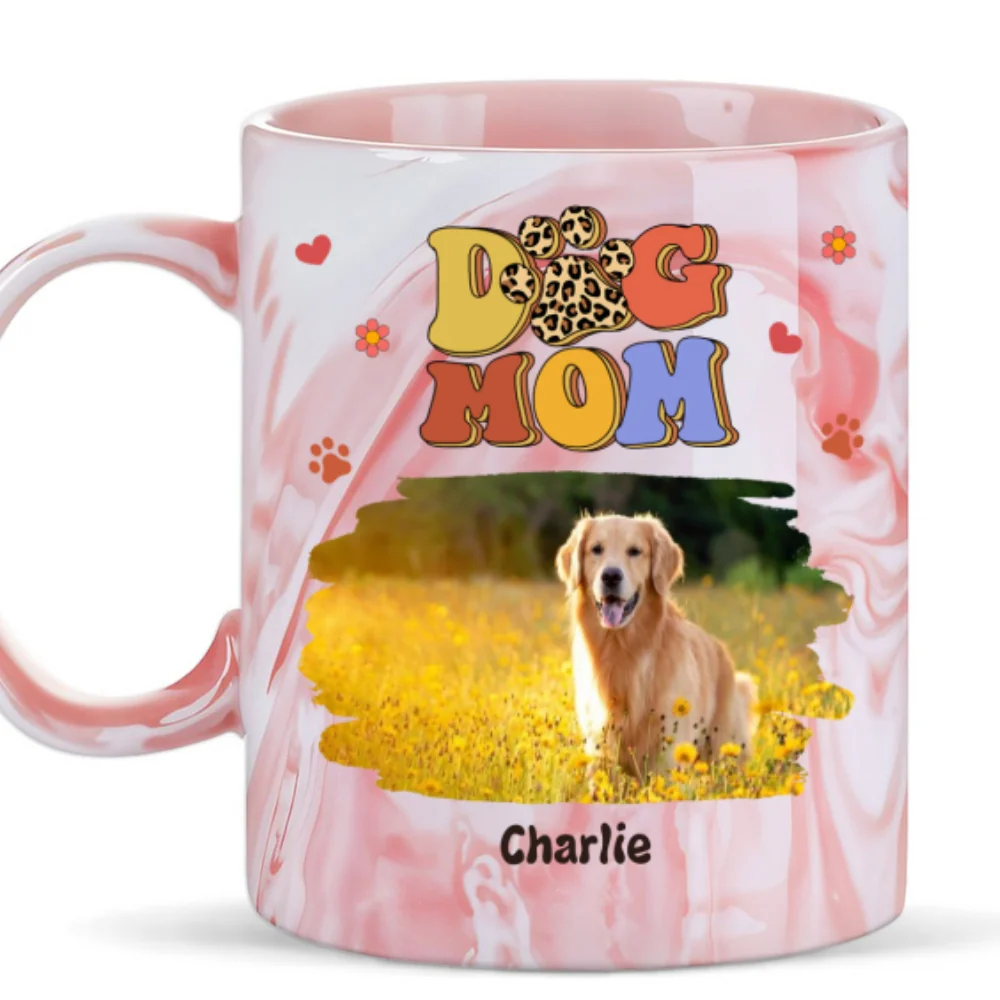 Slay Dog Mama Photo - Personalized Custom Pink Marble Mug - Image 4