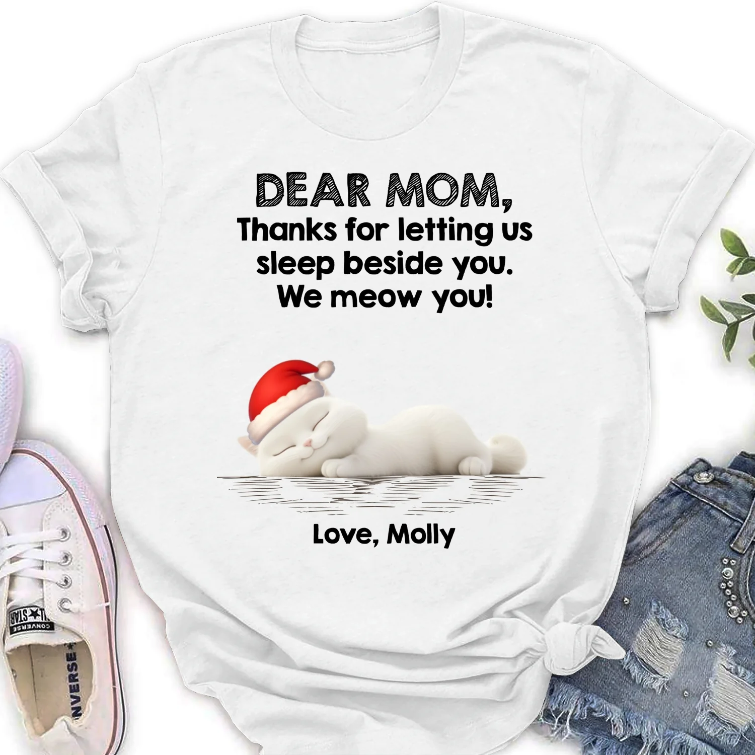 Sleep Beside Mom And Dad Ver Cat - Personalized Custom Women's T-Shirt - Image 5
