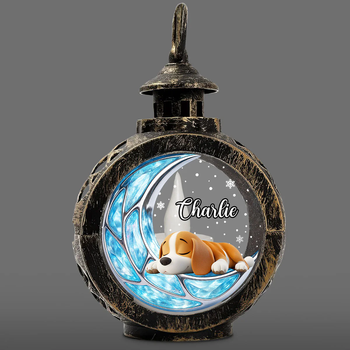 Sleeping On The Moon - Personalized Custom Christmas Lantern - Image 4
