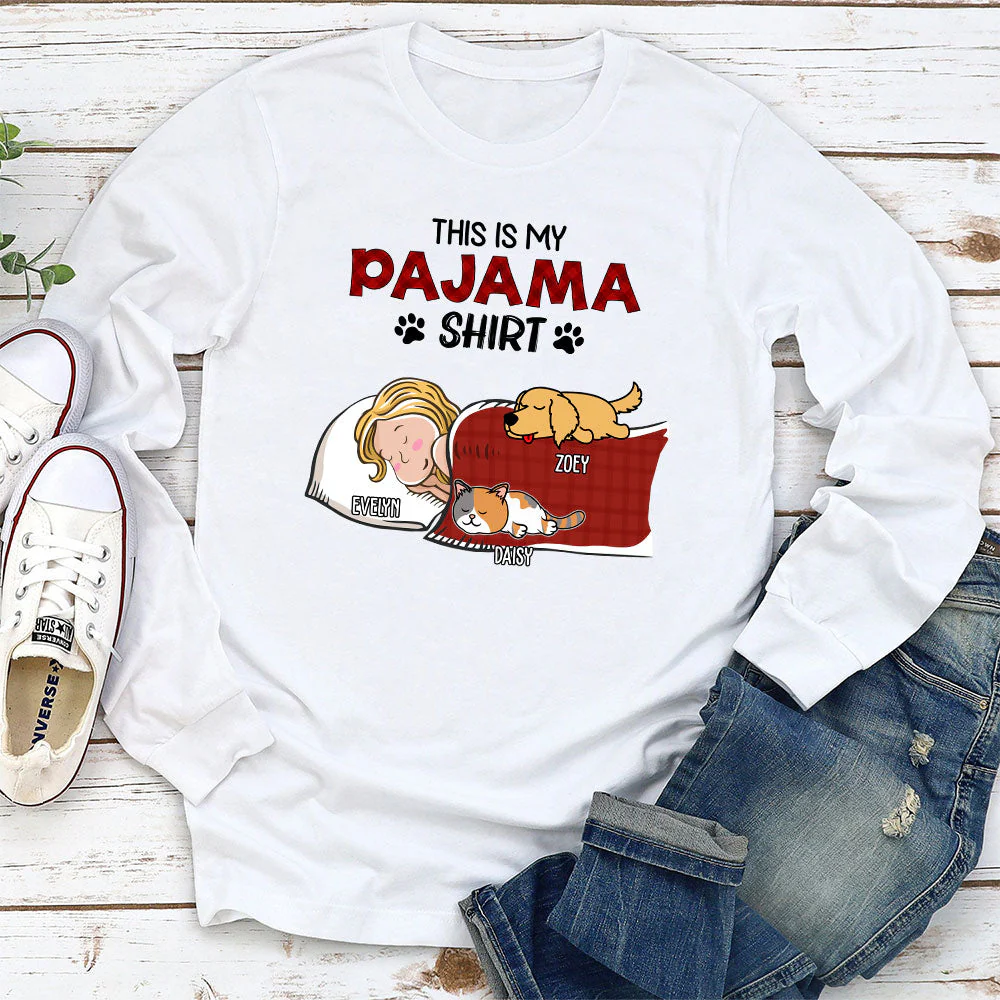Sleeping Pet Pajama - Personalized Custom Long Sleeve T-shirt - Image 2