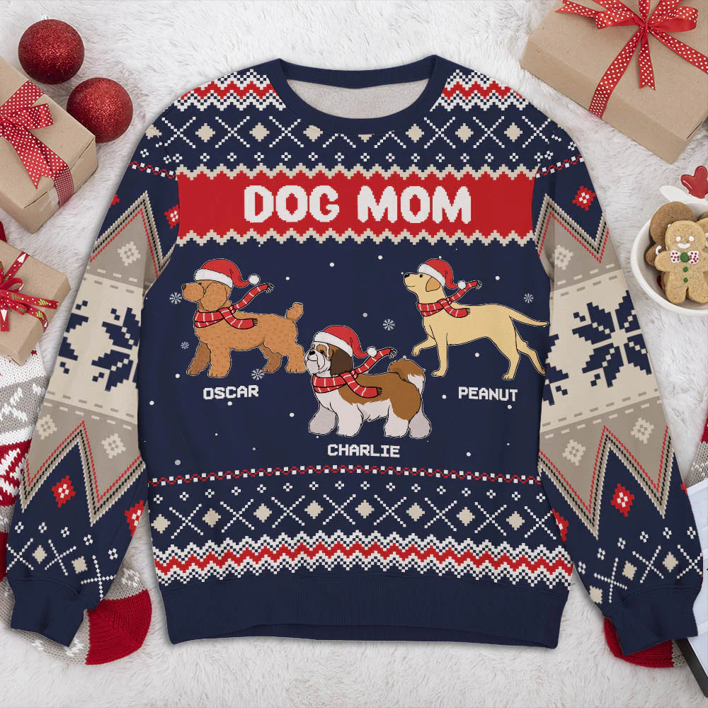 Snowy Dog Mom Dad - Personalized Custom All-Over-Print Sweatshirt - Image 2