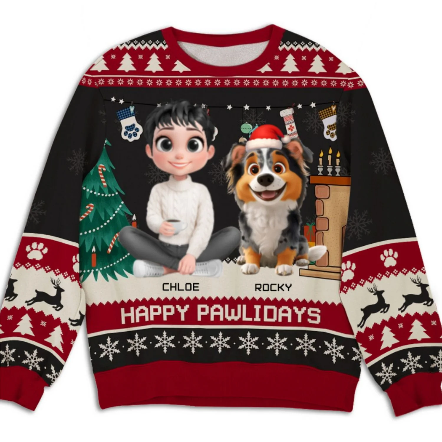 Snowy Pawlidays Cartoon - Personalized Custom All-Over-Print Sweatshirt - Image 7