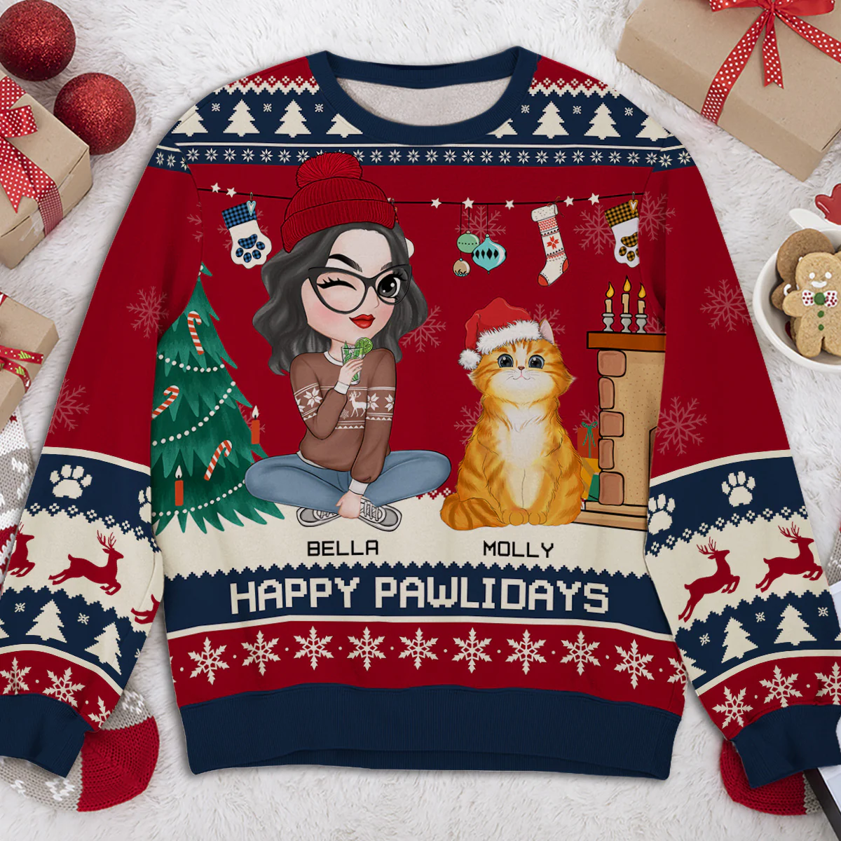 Snowy Pawlidays Cat - Personalized Custom All-Over-Print Sweatshirt