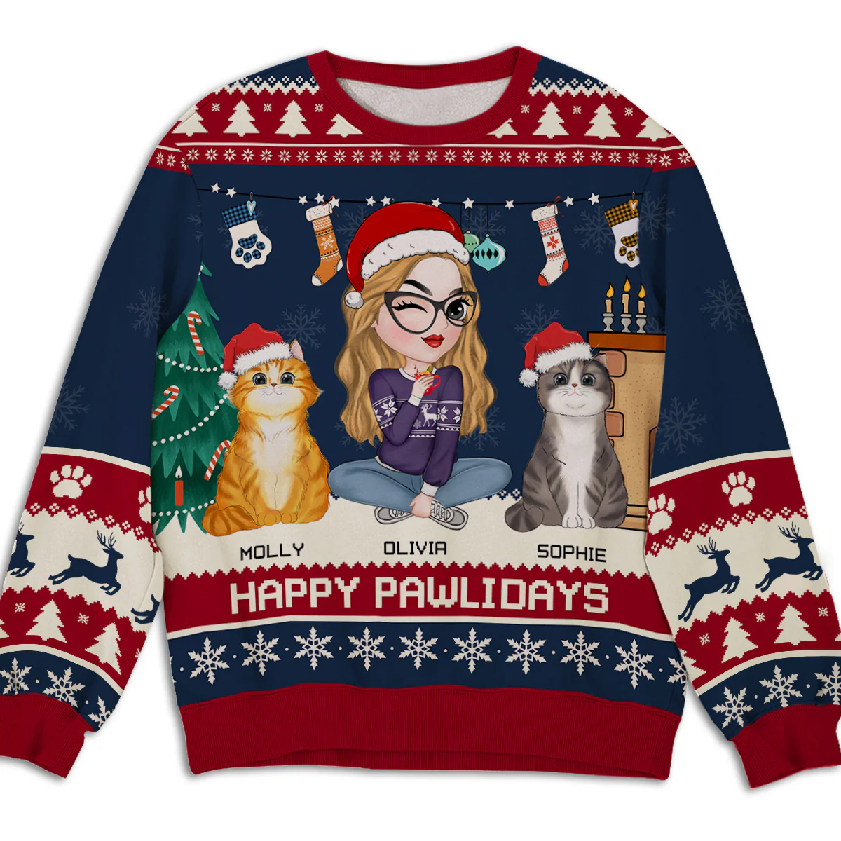 Snowy Pawlidays Cat - Personalized Custom All-Over-Print Sweatshirt - Image 2