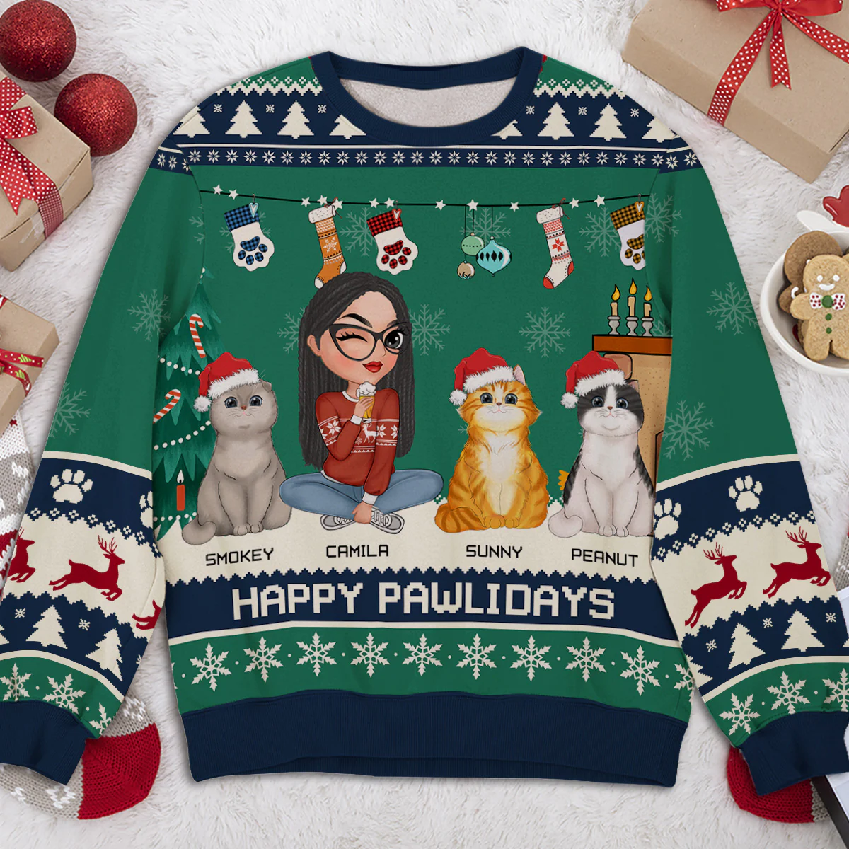 Snowy Pawlidays Cat - Personalized Custom All-Over-Print Sweatshirt - Image 3