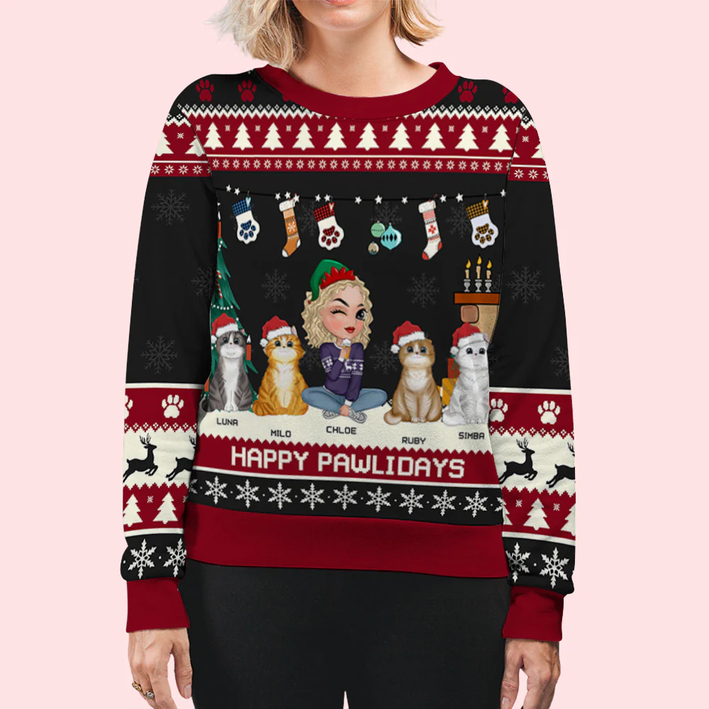 Snowy Pawlidays Cat - Personalized Custom All-Over-Print Sweatshirt - Image 4