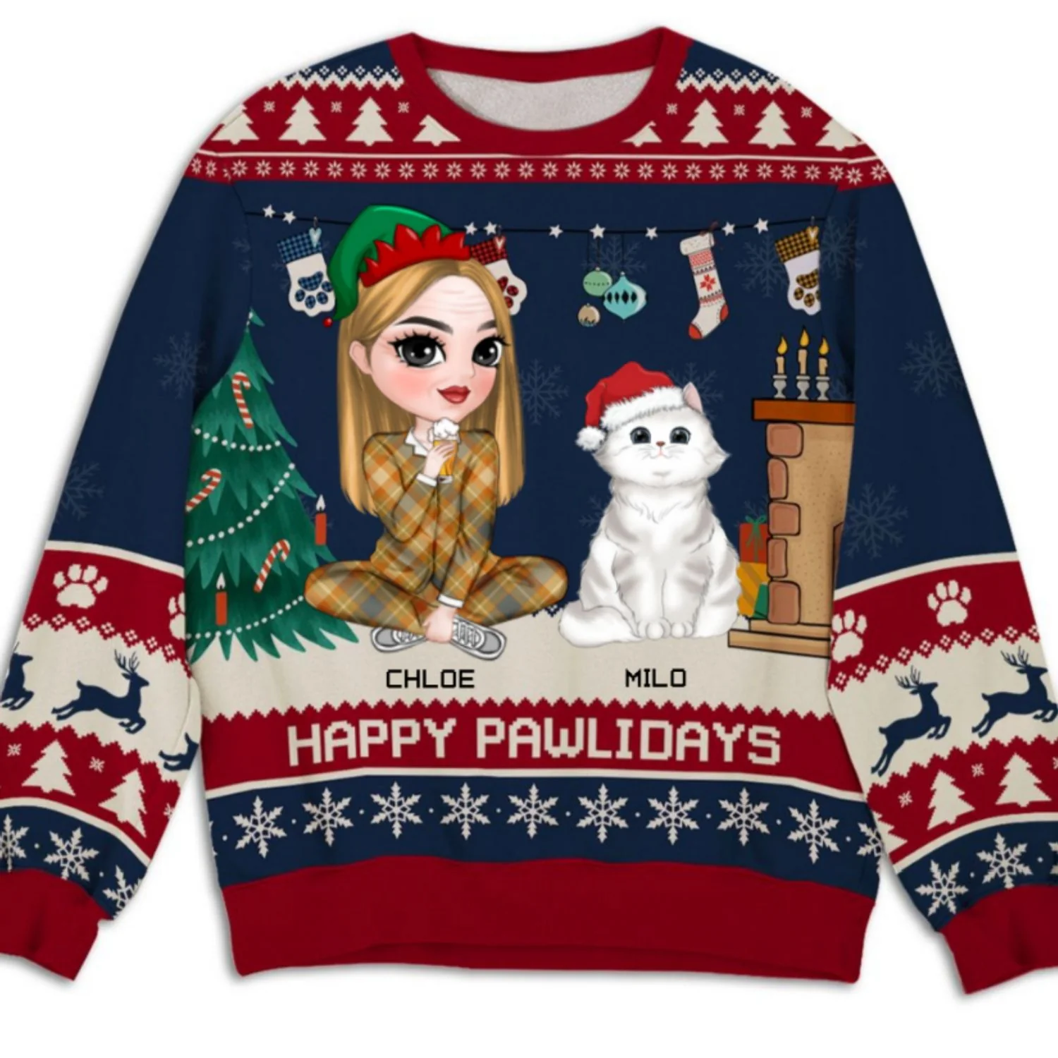 Snowy Pawlidays Cat - Personalized Custom All-Over-Print Sweatshirt - Image 6