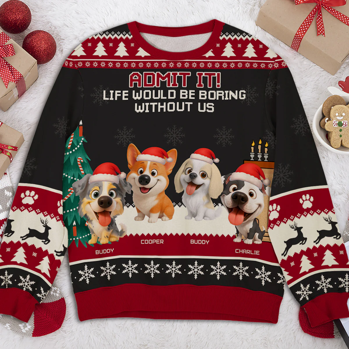 Snowy Pawlidays Dog Cartoon - Personalized Custom All-Over-Print Sweatshirt - Image 4