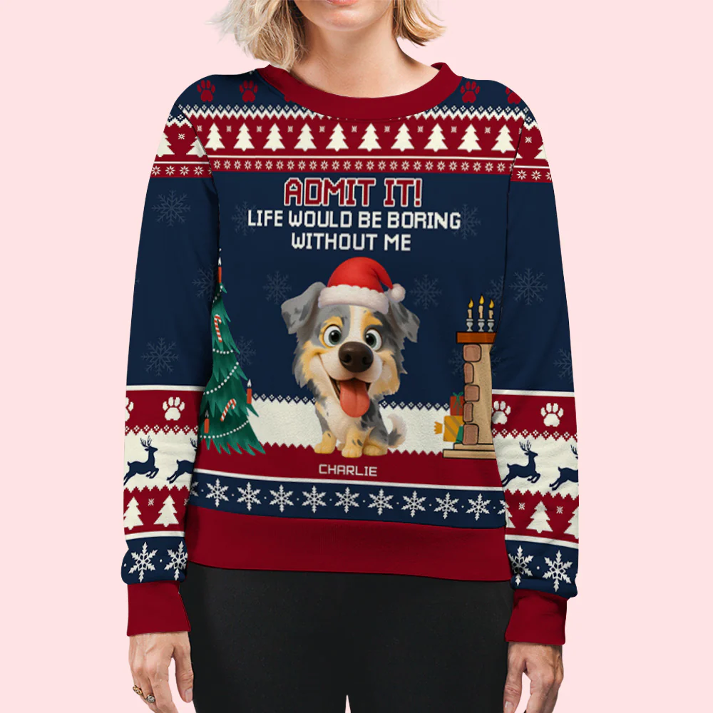 Snowy Pawlidays Dog Cartoon - Personalized Custom All-Over-Print Sweatshirt - Image 5