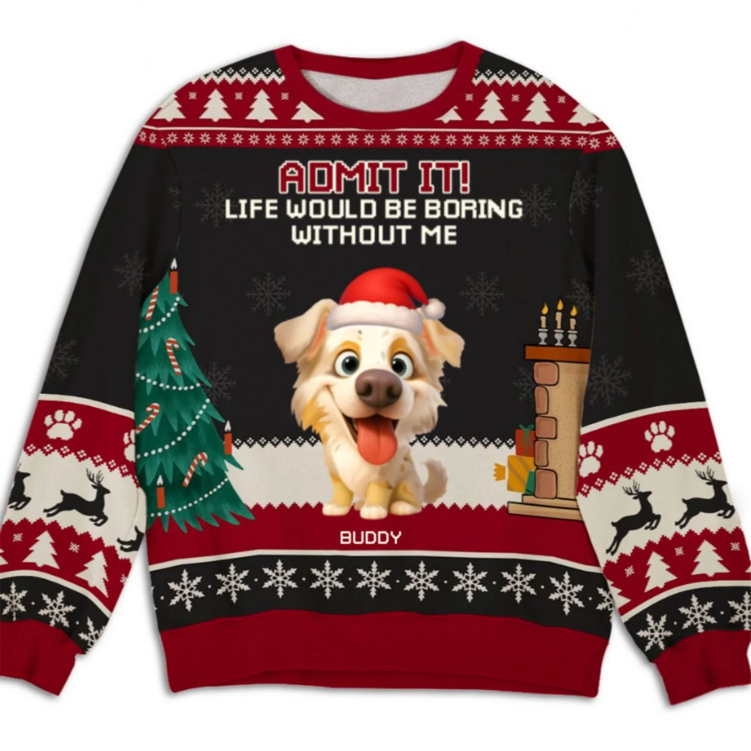 Snowy Pawlidays Dog Cartoon - Personalized Custom All-Over-Print Sweatshirt - Image 8