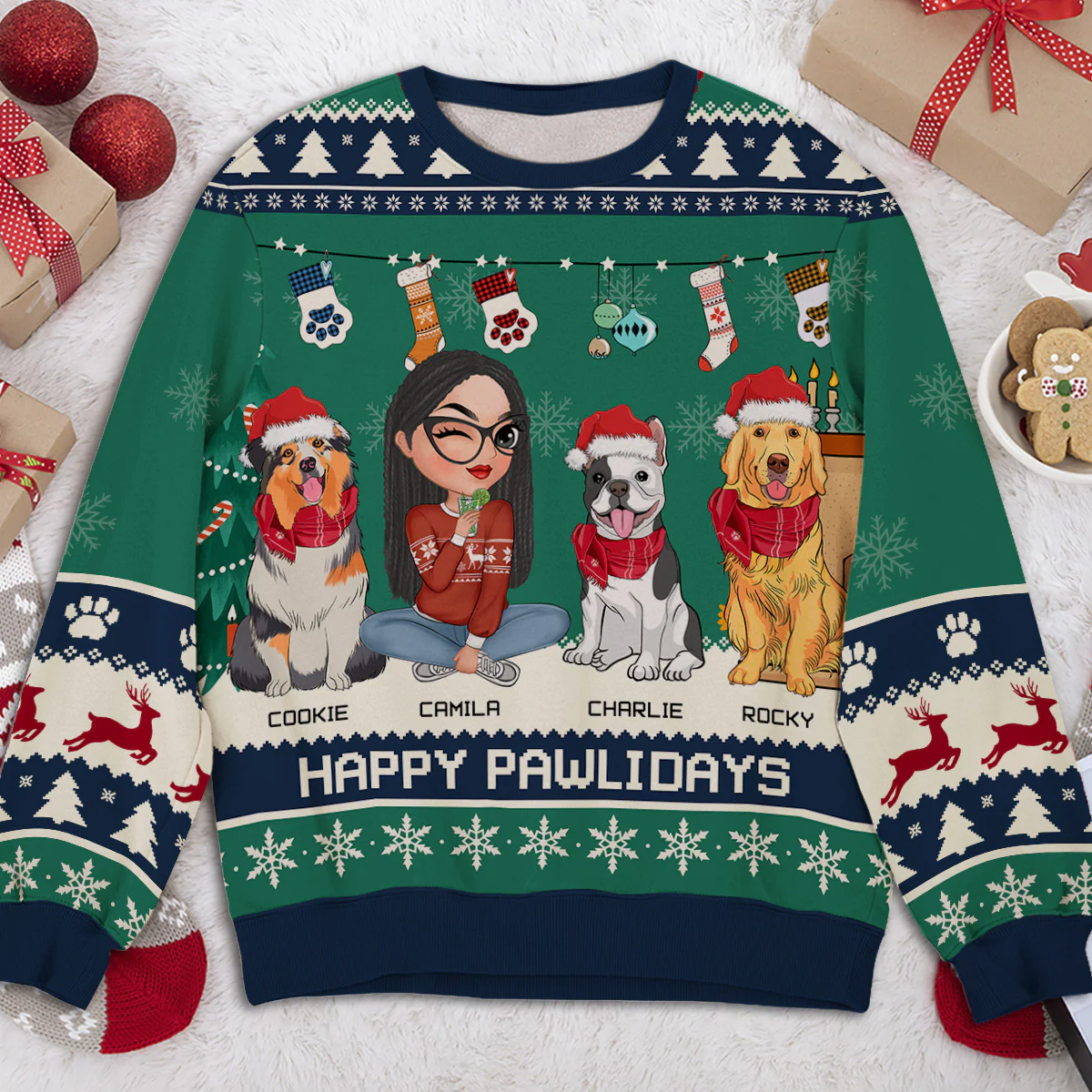 Snowy Pawlidays - Personalized Custom All-Over-Print Sweatshirt - Image 3