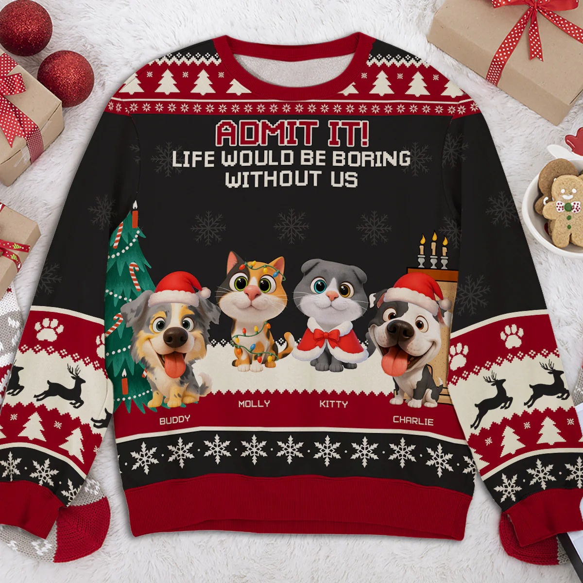 Snowy Pawlidays Pet Cartoon - Personalized Custom All-Over-Print Sweatshirt - Image 4