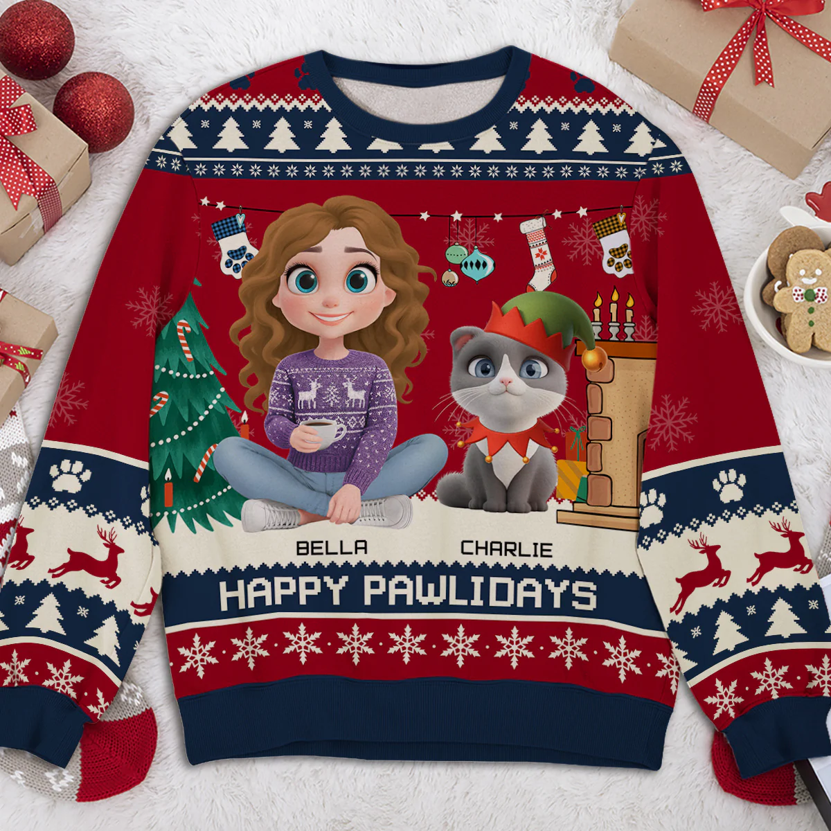 Snowy Pawlidays Pet Cartoon - Personalized Custom All-Over-Print Sweatshirt - Image 2